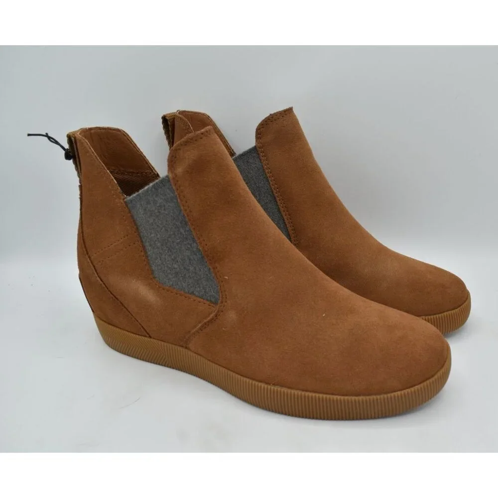 Sorel Womens Size 10 Out N About Wedge Velvet Tan Suede Gum 2‎ Waterproof Shoes